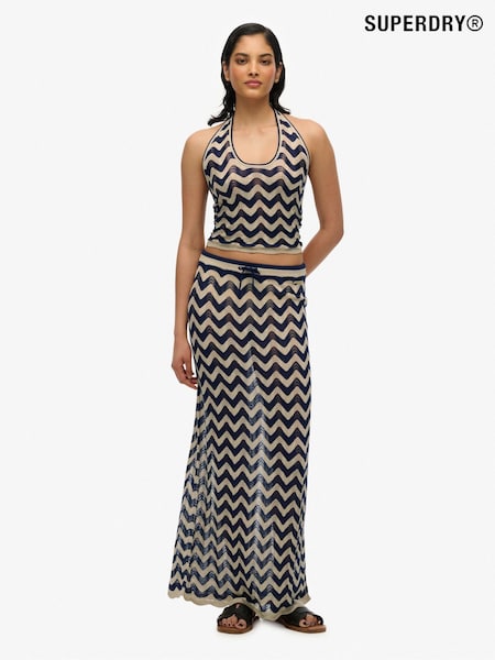 שחור - Superdry Zig Zag Crochet Knit Column Maxi Skirt (AP8565) | ‏277‏₪