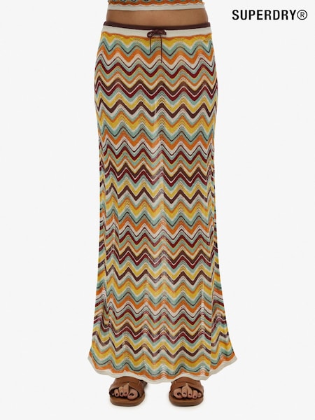 צהוב - Superdry Zig Zag Crochet Knit Column Maxi Skirt (AP8566) | ‏277‏₪