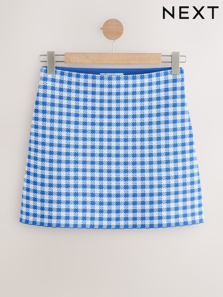 Blue Gingham Check Co-Ord Knitted Mini Skirt (AP8682) | AED134