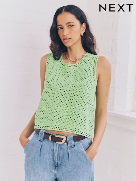 Green Bright Square Crochet Tank with Cotton (AP8766) | AED117