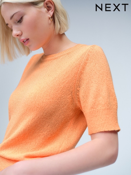 Orange Knitted Textured Crew Neck Short Sleeve Top (AP8780) | €29