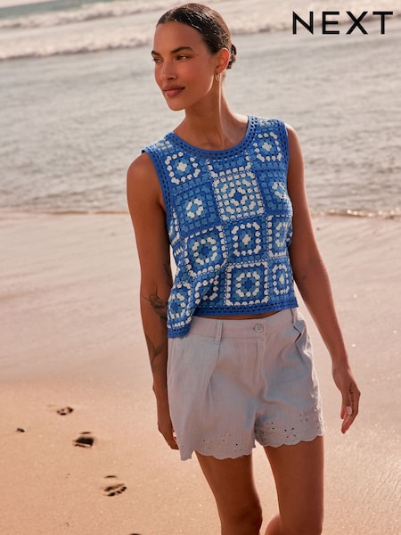 Blue Bright Square Crochet Tank with Cotton (AP8793) | AZN 65