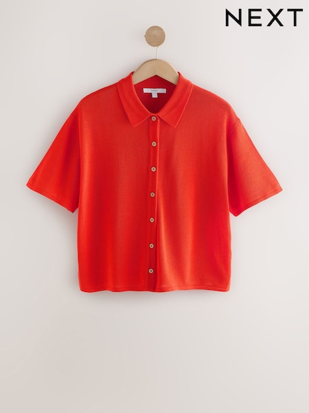 Orange Knitted Collared Short Sleeve Shirt With Linen (AP8799) | LEI 230
