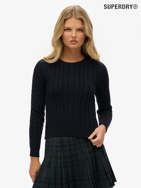 Superdry Navy Essentials Slim Cable Knit Crew Neck 100% Cotton Jumper (AP9213) | €44