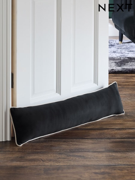 Black Matte Velvet Piped Draught Excluder (AP9288) | €23.50