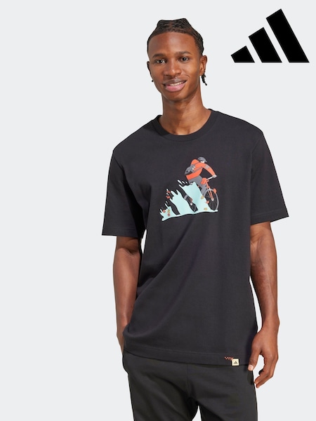 adidas Black Doodle Hunt Bike Graphic Print 100% Cotton T-Shirt (AP9410) | R$ 225
