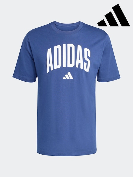 adidas Blue Collegiate Lineage Graphic Print 100% Cotton T-Shirt (AP9413) | R$ 195