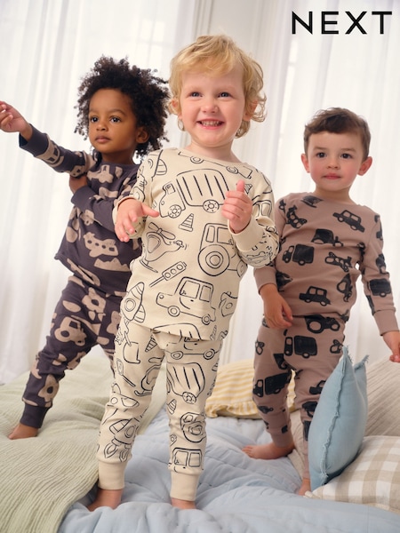 Brown/Cream Transport Snuggle Pyjamas 3 Pack (9mths-10yrs) (AP9444) | €29 - €36