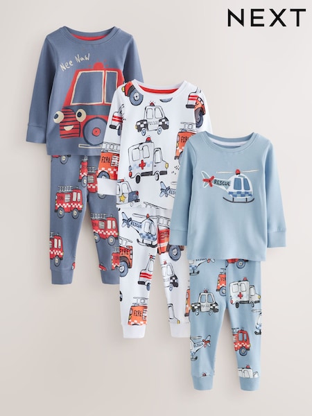 Red/Blue Emergency Vehicle Snuggle Pyjamas 3 Pack (9mths-10yrs) (AP9446) | AZN 65 - AZN 80