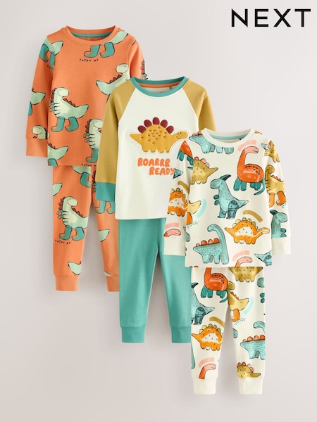 Multi Dino 3 Pack Snuggle Pyjamas (9mths-10yrs) (AP9447) | €33 - €40