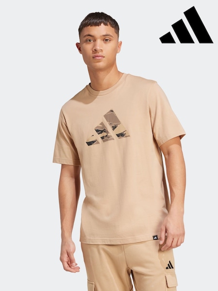 adidas Brown Camo Logo Graphic Print 100% Cotton T-Shirt (AP9448) | AED116