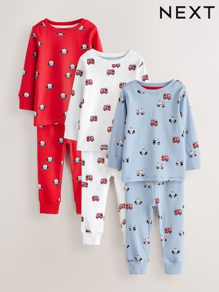 Dark Red/Blue Emergency Vehicle Mini Snuggle Pyjamas 3 Pack (9mths-10yrs) (AP9454) | 114 QAR - 144 QAR
