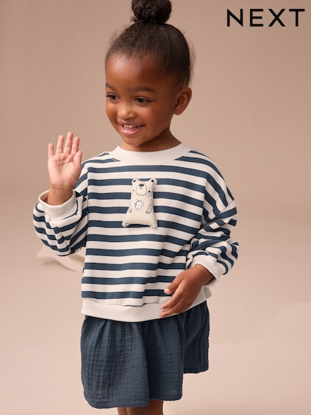 Navy Striped Mesh Skirt Sweat Dress (3mths-7yrs) (AP9460) | €26 - €32