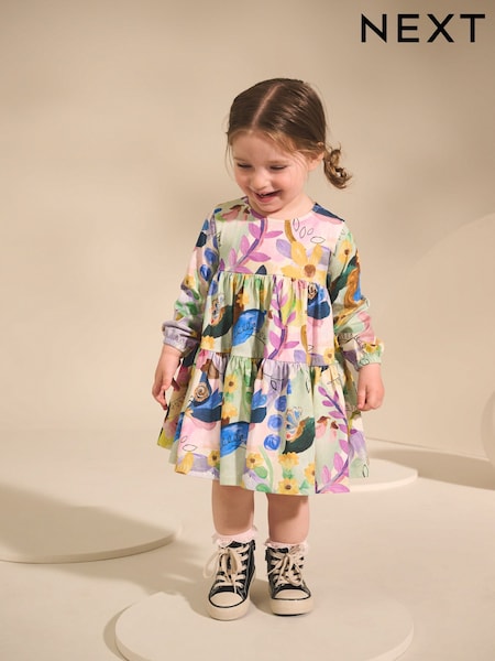 Bright Floral Long Sleeve Tiered Dress (3mths-7yrs) (AP9468) | €10 - €13
