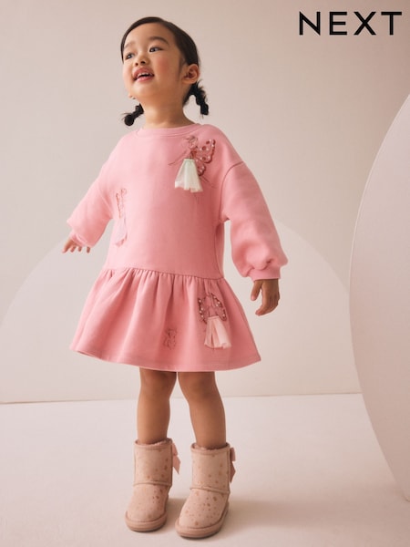 Pink Fairy Dropped Waist Sweat Dress (3mths-7yrs) (AP9470) | AED56 - AED66