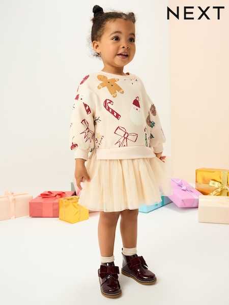 Neutral Christmas Sweat Party Dress (3mths-7yrs) (AP9473) | AZN 35 - AZN 40