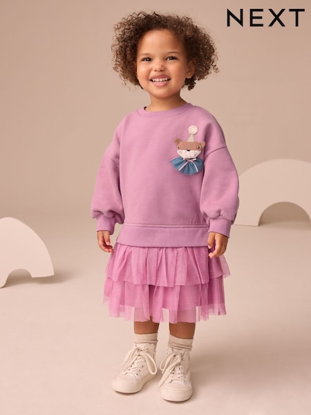 Purple Fox Sweat Party Dress (3mths-7yrs) (AP9477) | AED76 - AED86
