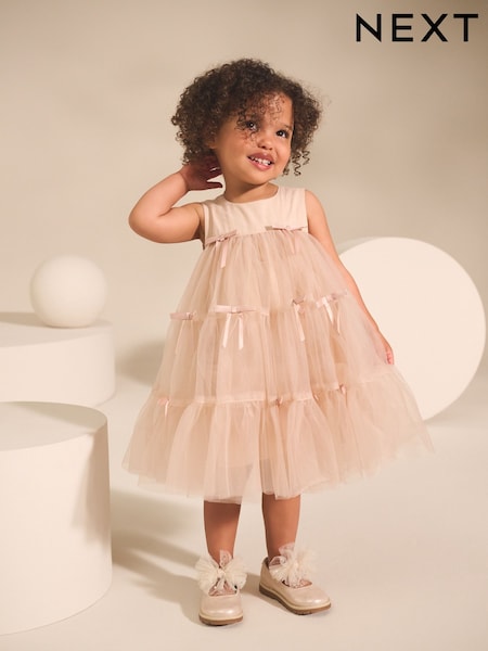 Blush Pink Sleeveless Bow Mesh Dress (3mths-7yrs) (AP9479) | 99 QAR - 119 QAR
