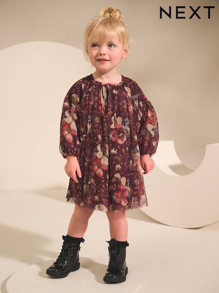 Purple Long Sleeve Mesh Dress (3mths-7yrs) (AP9480) | €25 - €30