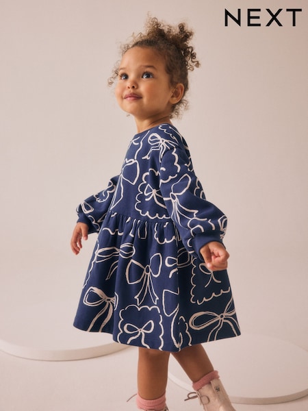 Navy Bow - Sweat Dress (3mths-7yrs) (AP9486) | 14 € - 17 €