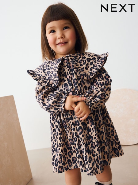 Leopard Print Long Sleeve Collared Dress (3mths-7yrs) (AP9493) | OMR6 - OMR7