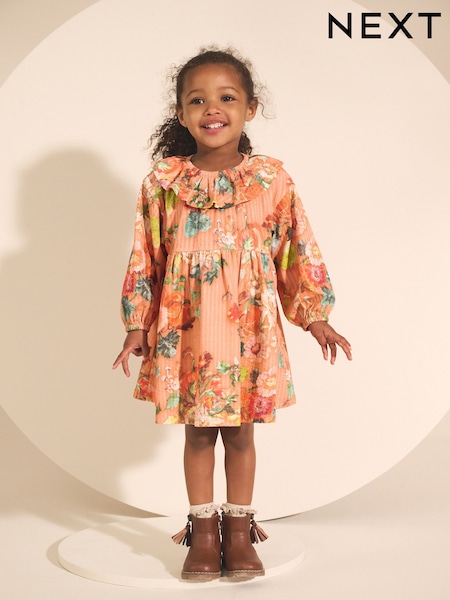 Autumnal Orange Long Sleeve Collared Dress (3mths-7yrs) (AP9494) | AED61 - AED71