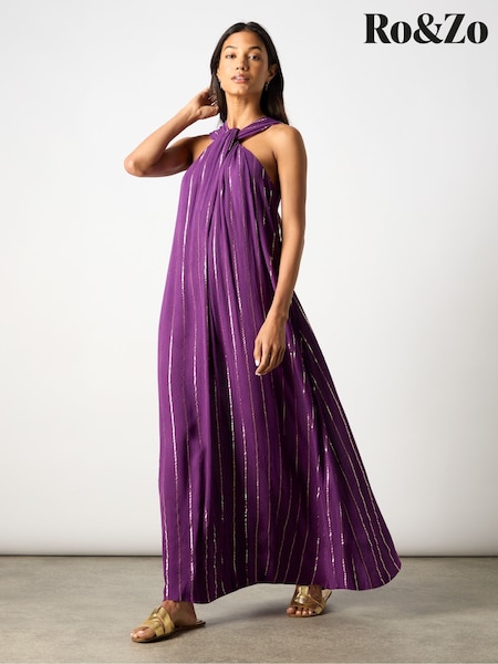 Ro&Zo Purple Metallised Fibres Twist Neck Maxi Dress (AP9611) | 7,750 UAH
