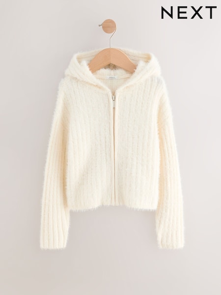 Ecru Fluffy Zip Through Hoodie (3-16yrs) (AP9646) | AED97 - AED122