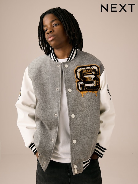 Grey and White Varsity Bomber Jacket (3-16yrs) (AP9648) | AED193 - AED244