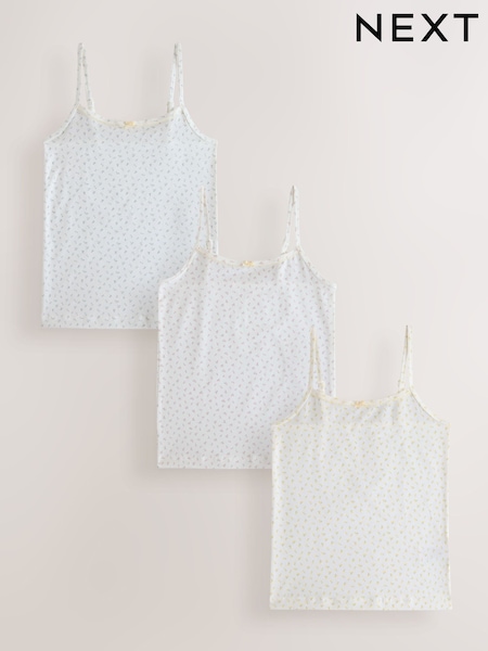 Ecru Floral Strappy Printed Cami Vests 3 Pack (1.5-16yrs) (AP9652) | €11.50 - €16.50
