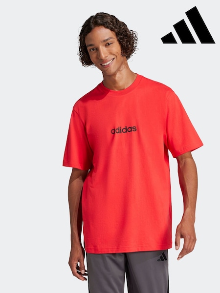 adidas Red Single Essentials Linear 100% Cotton Jersey T-Shirt (AP9669) | R$ 150