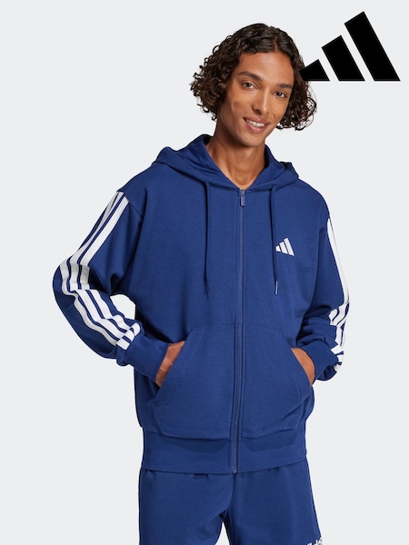 adidas Blue Essentials 3-Stripes French Terry Full-Zip Hoodie (AP9680) | R$ 495