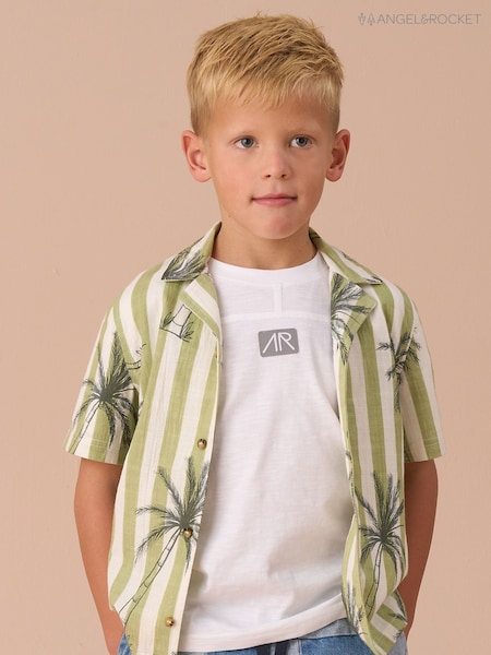 Angel & Rocket Green Jamie Palm Print Resort 100% Cotton Shirt (AP9829) | R$ 180 - R$ 245