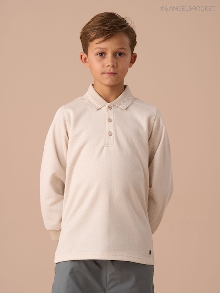Angel & Rocket Cream Finn Smart Long Sleeve Polo Shirt (AP9859) | R$ 195 - R$ 235