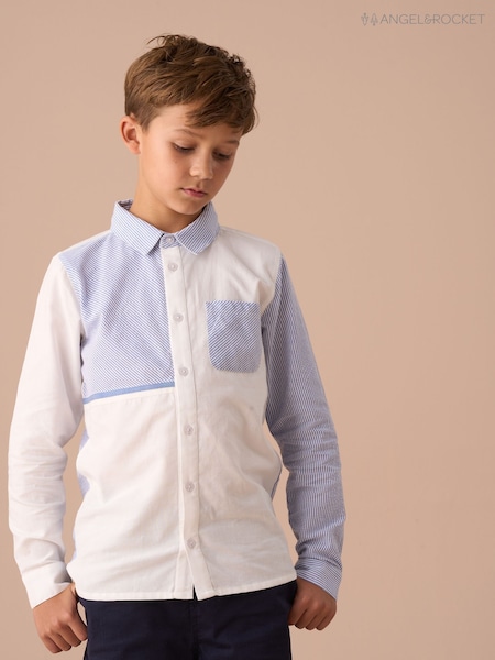 Angel & Rocket Blue Hank Textured Stripe Block 100% Cotton Shirt (AP9868) | R$ 215 - R$ 285