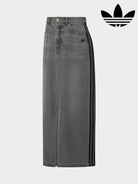 adidas Originals Grey Adicolour 3-Stripes Denim Midi Pencil 100% Cotton Skirt (AP9937) | €83