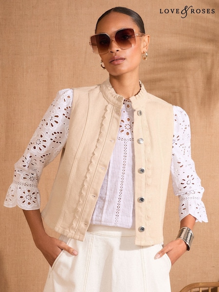Love & Roses Scallop Edge Detail Denim Gilet (AP9995) | €60