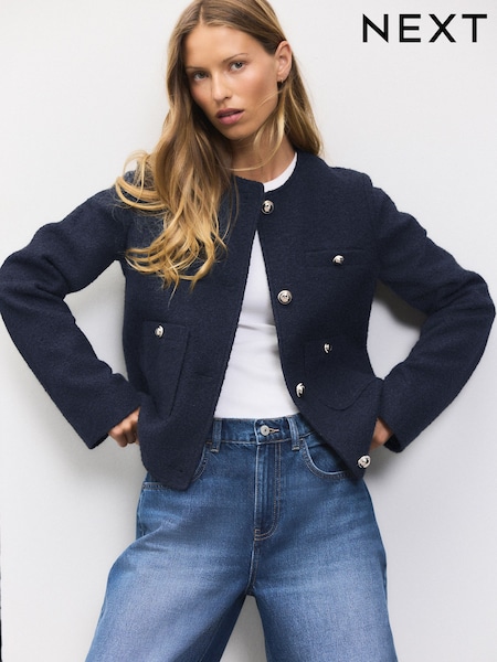 Navy Collarless Button Through Coatigan (AP9999) | €61.50