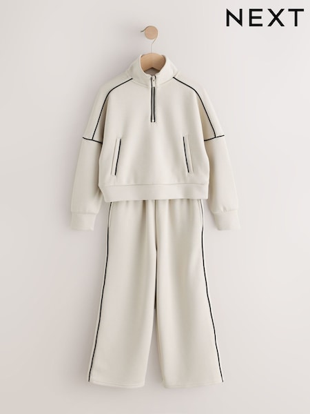Neutral Supersoft Zip Neck Crew and Wide Leg Joggers Set (3-16yrs) (AR0138) | €33 - €40