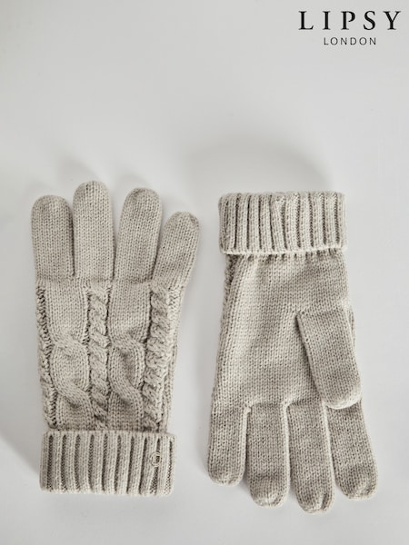 אפור - Lipsy Cosy Cable Gloves (AR0194) | ‏60‏₪