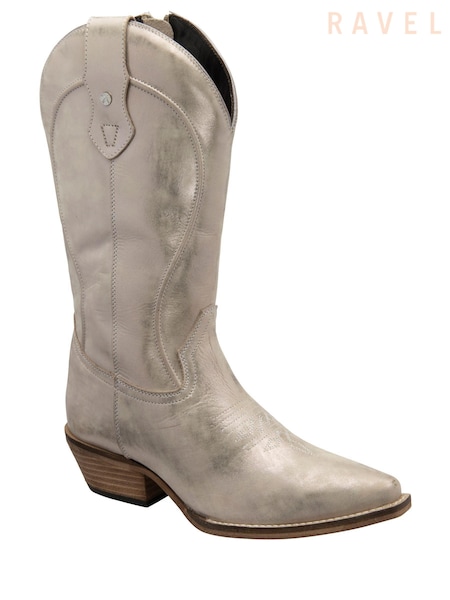 Ravel Silver Metallic Leather Cowboy Boots (AR0214) | $236