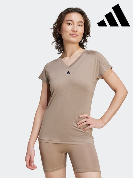 adidas Brown Aeroready Train Essentials Minimal Branding V-Neck T-Shirt (AR0223) | €25