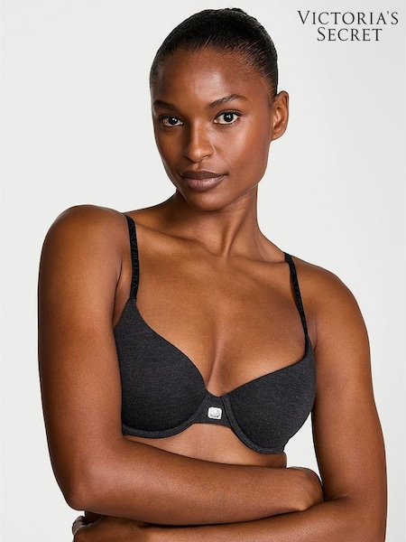 Victoria's Secret Black Heather Lightly Lined Demi Cotton Logo Bra (AR0529) | €40