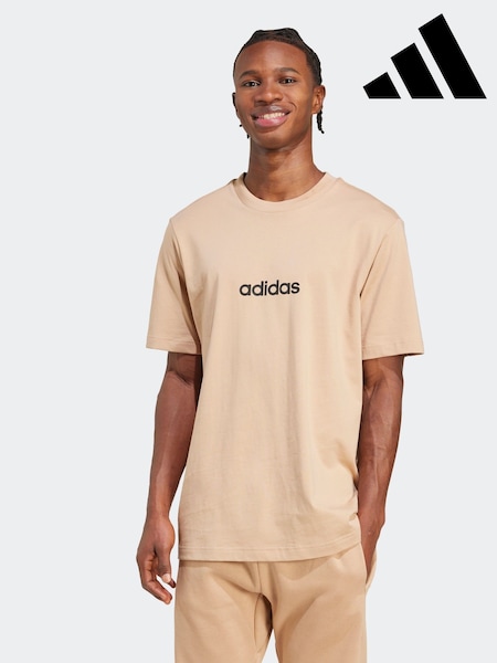 adidas Brown Single Essentials Linear 100% Cotton Jersey T-Shirt (AR0532) | AED87