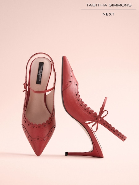 rdeča - Tabitha Simmons x Next Josephine Leather Point Toe Bow Brogue Detail Slingback Shoes (AR0656) | € 135