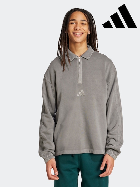 adidas Grey All SZN French Terry Washed Half-Zip Sweater (AR0658) | €66