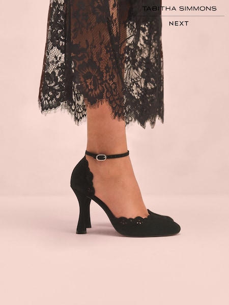Black Tabitha Simmons x Next Orton Leather Round Toe Laser Cut Detail Heels (AR0671) | €152