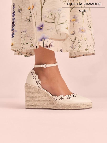 Bone Tabitha Simmons x Next Rosa Leather Laser Cut Detail Espadrille Wedges (AR0676) | €192