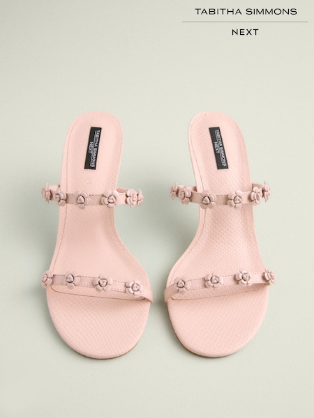 Light Pink - Tabitha Simmons x Next Flora Leather Double Flower Detail Heel Mules (AR0683) | 164 €