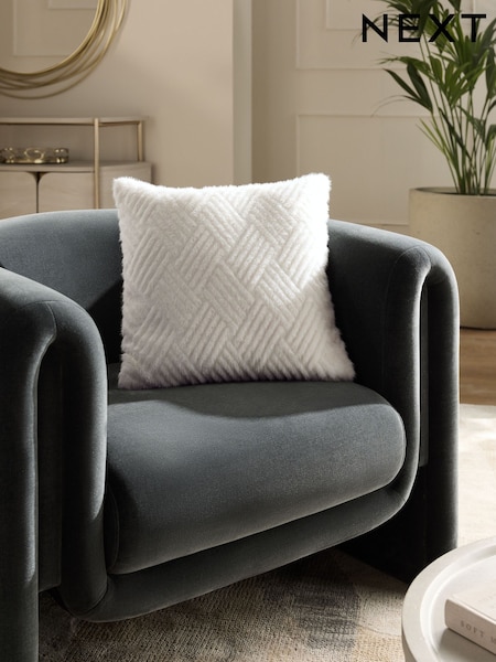 Ivory 43 x 43cm Basset Embossed Faux Fur Cushion (AR0860) | €18